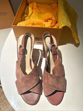 TODS Sandalo Fascia Incrociata Cross-Strap Heels Rose Suede  EU 40